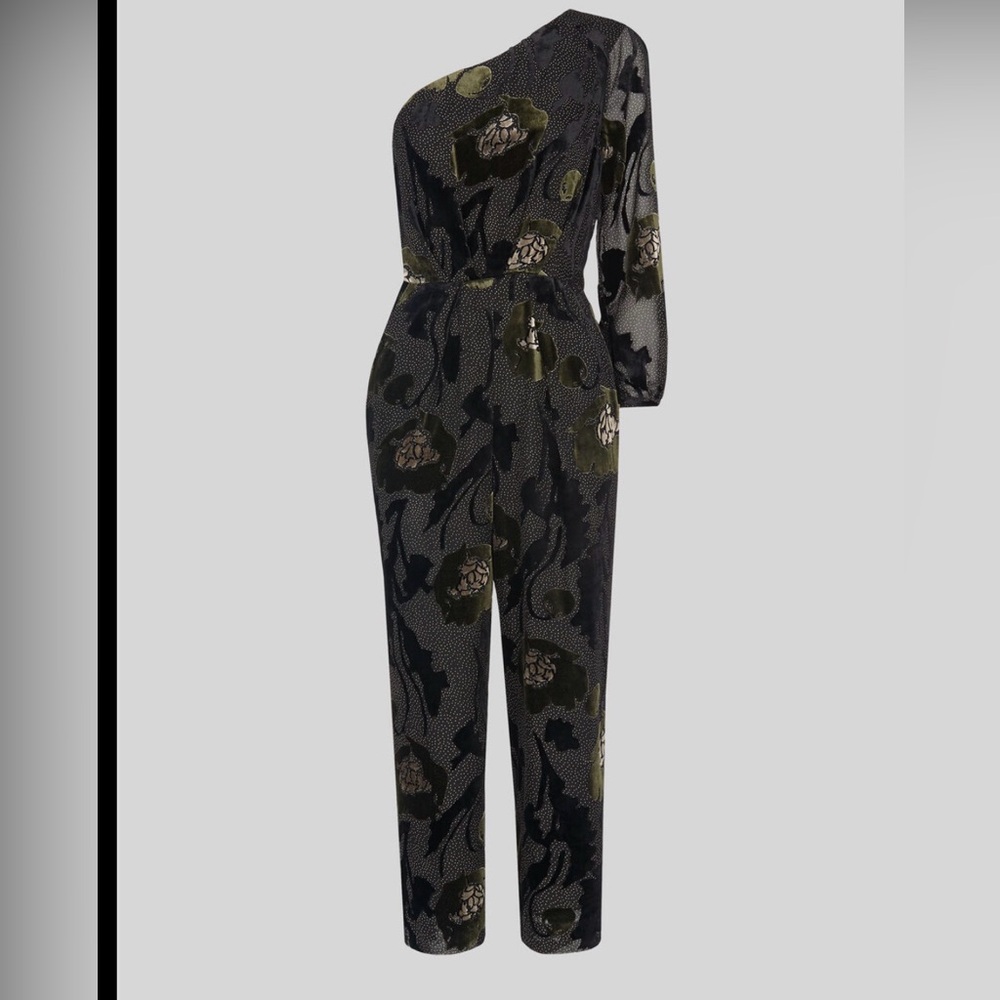 Whistles Black and Green velvet patterned Jumpsuit